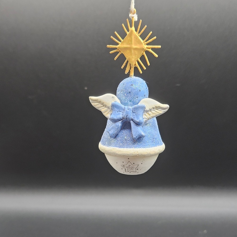 Midwest Jolly Follies Sandi Gore Evans Praying Angel Ornament Blue Gold 2000 - Picture 3 of 7